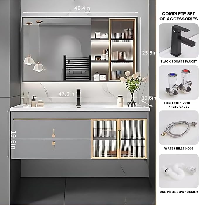 48" Bathroom Vanity with Sink, Floating Bathroom Cabinet Include Smart LED - Image 2