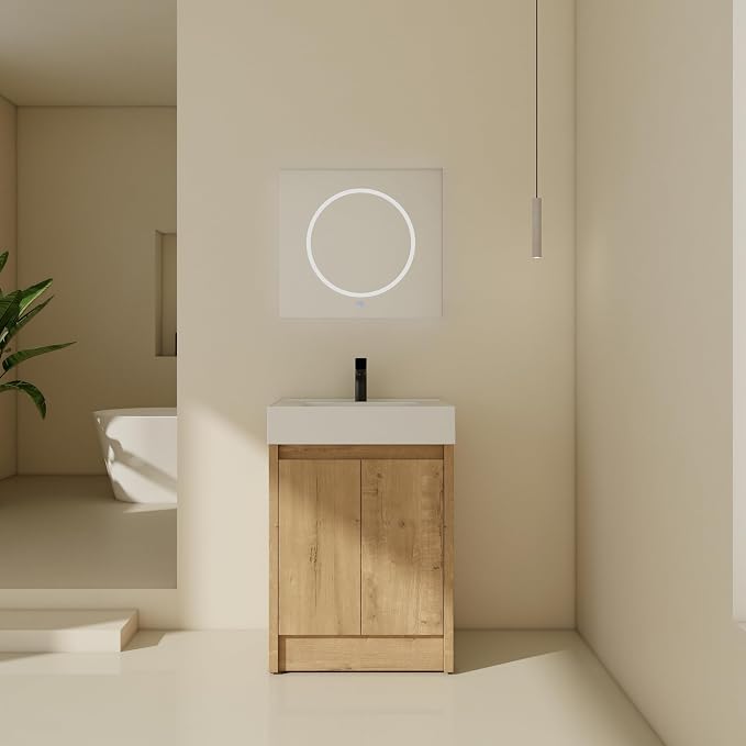 24 inch Bathroom Vanity with Sink, Bathroom Vanity Cabinet W/Resin Sink by SanMerah