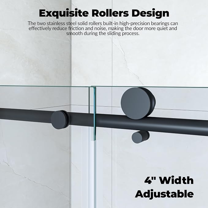 56" to 60" Adjustable Width x 76" Height Frameless Sliding Shower Door - Image 4