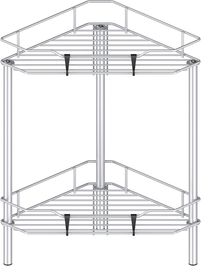 2 Tier Floor Standing Corner Shower Caddy Organizer Shelf by HuggieGems