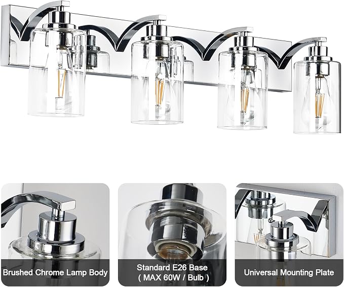 4-Light Bathroom Light Fixtures Modern Chrome Vanity Lights - Image 6