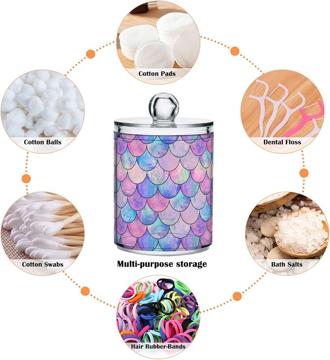 MNSRUU 4 Pack Qtip Holder Organizer Dispenser Colorful Mermaid Scales Bathroom - Image 4