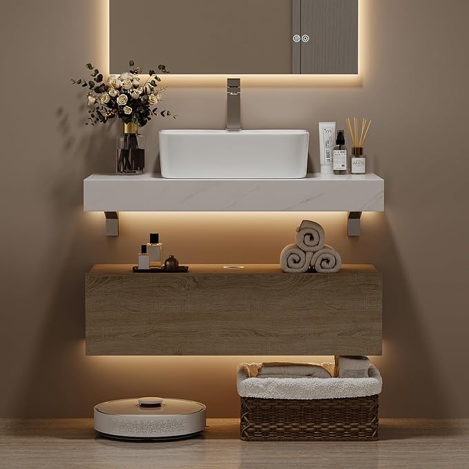 35.4" Floating Bathroom Vanity Wall-Mounted Storage Cabinet Single Piece Set - Image 9