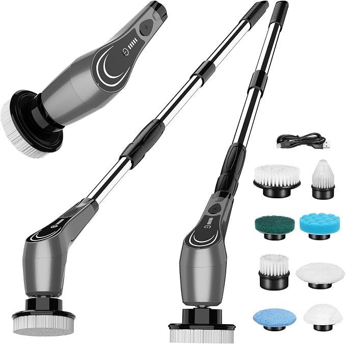 Gray Electric Spin Scrubber, Cordless Spin Scrubber by YANRAN