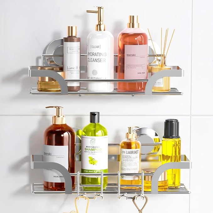 LEVERLOC 2 Pack Shower Caddy Suction Cup, Shower Shelves by LEVERLOC