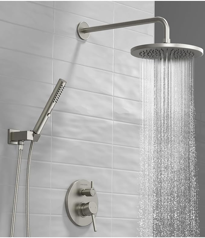 Lava Odoro Modern 2-Setting Round Rain Shower System, Brushed Nickel Rainfall - Image 2