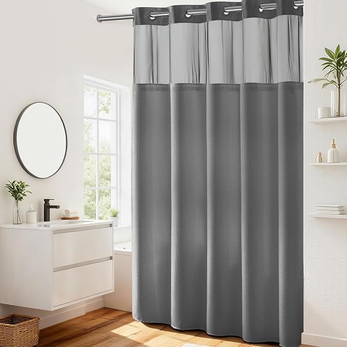 River Dream Heavyweight No Hooks Required Dotted Waffle Weave Shower Curtain by RiverDream