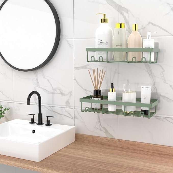 Moforoco Shower Caddy Shelf Organizer Rack, Self Adhesive Black Bathroom - Image 3
