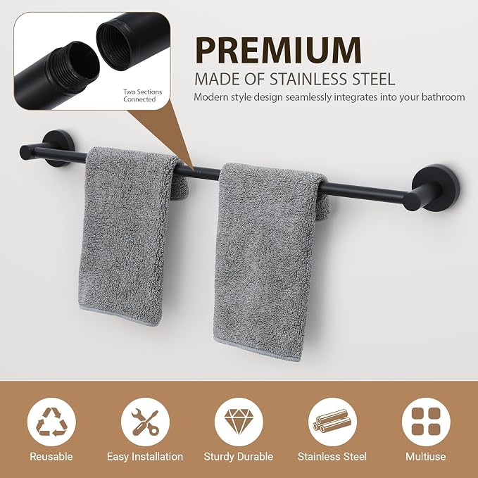 Matte Black Bathroom Hardware Set 4 Piece Towel bar Set, Towel Rack - Image 5