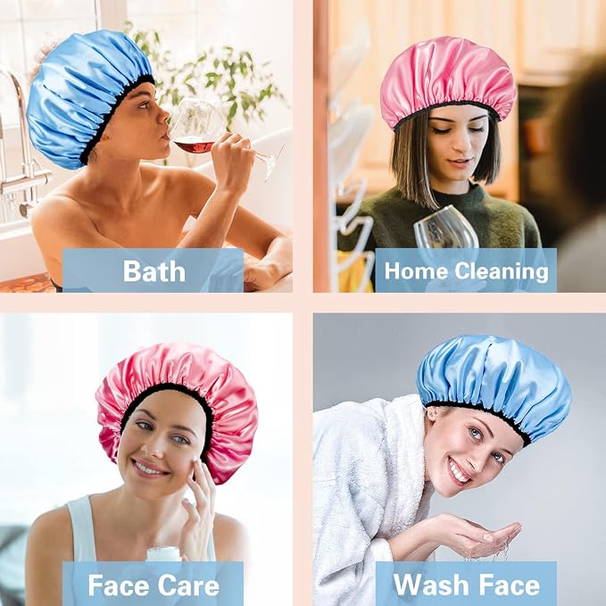 Auban Shower Cap for Women, Adjustable Reusable, Extra Large, Double-Layer - Image 7