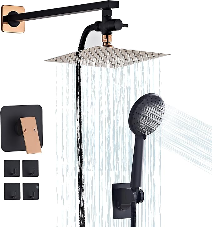 Shower Head 8'' High Pressure Rainfall, Handheld Shower Combo by Hamckay