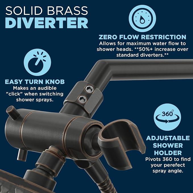 HammerHead Showers® Solid Metal Dual Shower Head Combo – OIL RUBBED BRONZE – 8 - Image 5