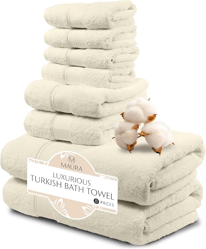 MAURA Ivory Bath Towel Set of 8 by MAURA