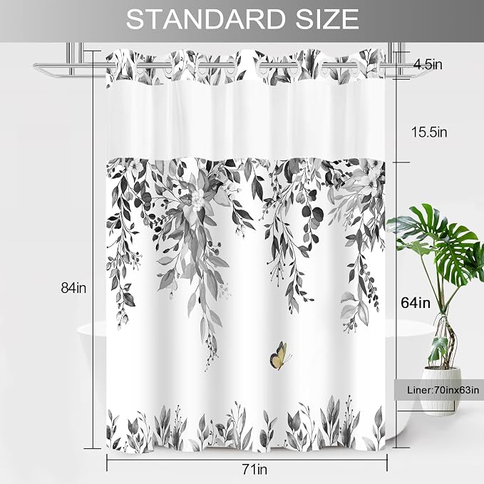 No Hook Shower Curtain and Liner Set, Bath Curtain Sets - Image 7
