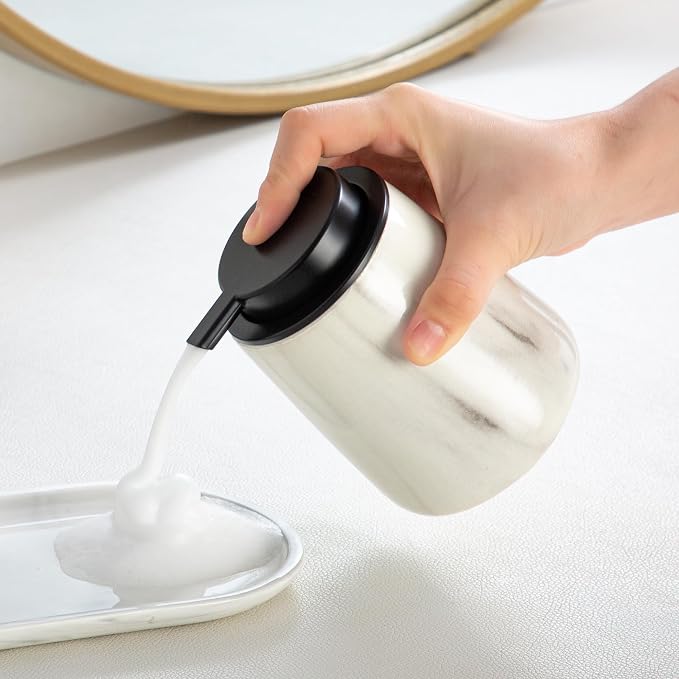 Enra Ceramic Foaming Soap Dispenser, 12 oz Marble Foam soap Dispenser Bathroom - Image 3