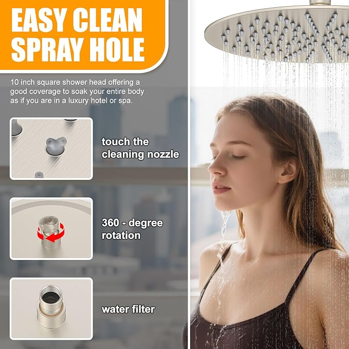 3 Functions Shower System，Modern Three-Setting 10-Inch Round Rain Shower Head - Image 3