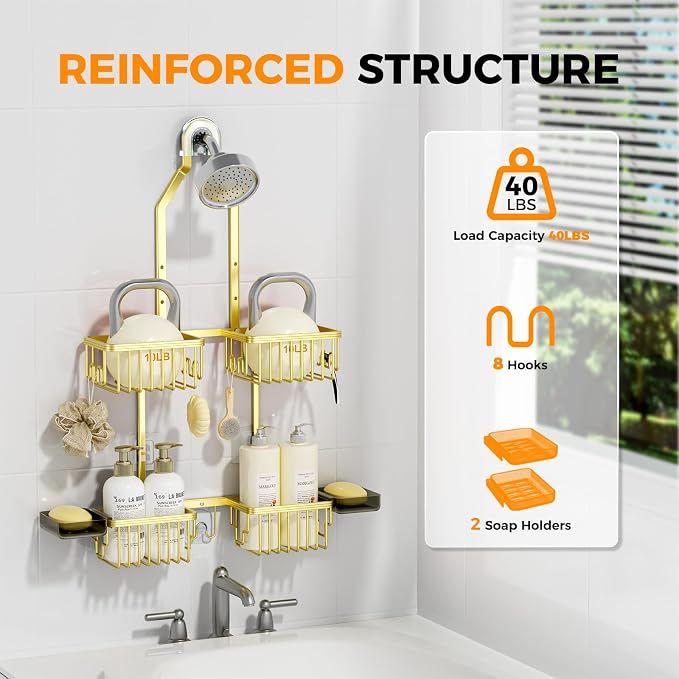 REINHARDT Aluminum Shower Caddy Hanging Adjustable Shower Caddy, Rustproof - Image 4