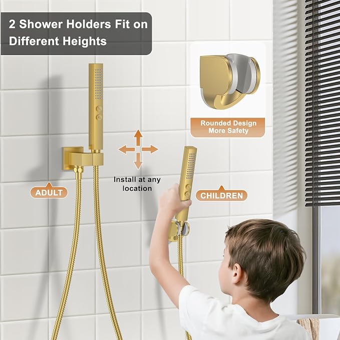 Shower Faucet Set, Ceiling Mount Rainfall Shower Head System 12" + 6" Dual Rain - Image 5