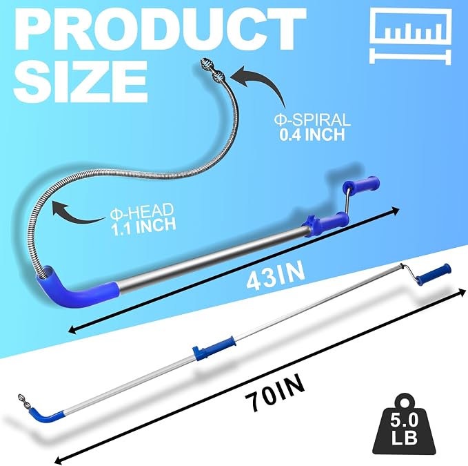 Toilet Snake Drain Clog Remover Tool, Closet Aauger Toilet Auger 6FT - Image 2