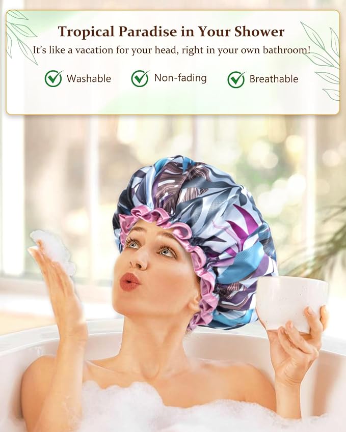 mikimini Large Shower Cap for Women Reusable Waterproof, Hair Cap for Shower - Image 6