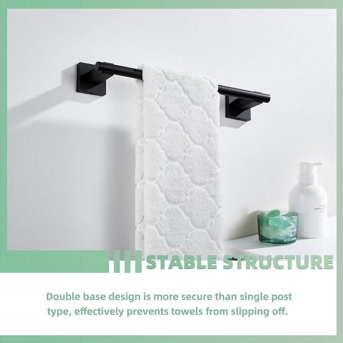 Suyar Matte Black Bathroom Towel Holder, SUS 304 Stainless Steel Short Hand - Image 3