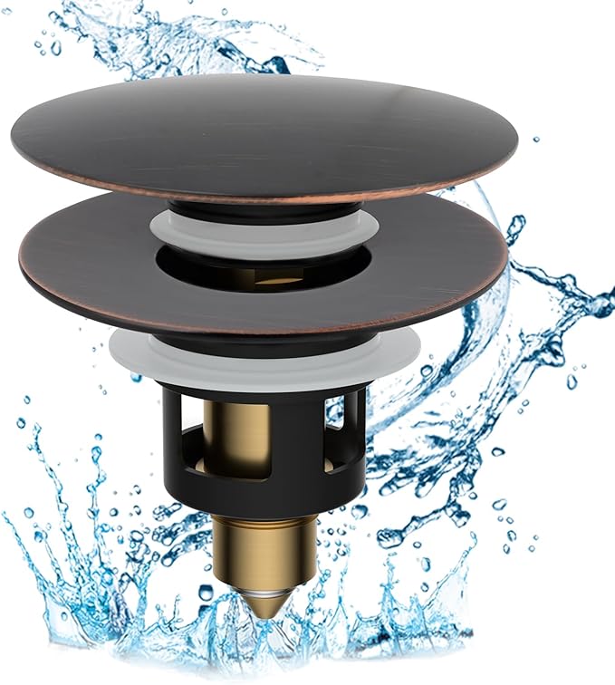 Hibbent All Metal 2 in 1 Bathroom Sink Stopper, Universal Pop Up Drain Strainer by Hibbent