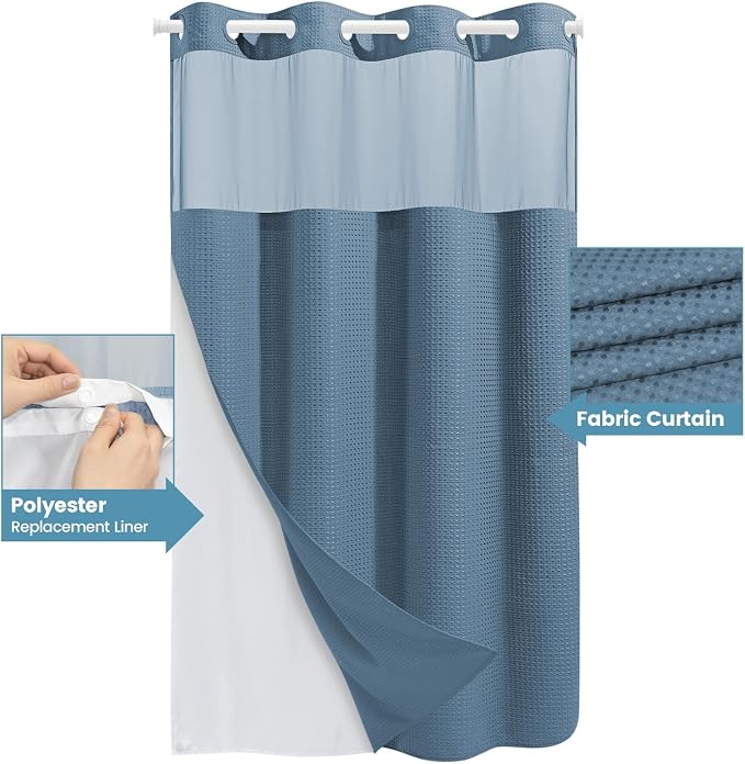 Moonlight Blue Stall No Hook Shower Curtain - Image 4