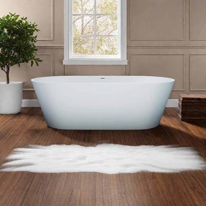 63'' Freestanding Solid Surface Resin Stone Bathtub, Freestanding Tub, by MEDUNJESS