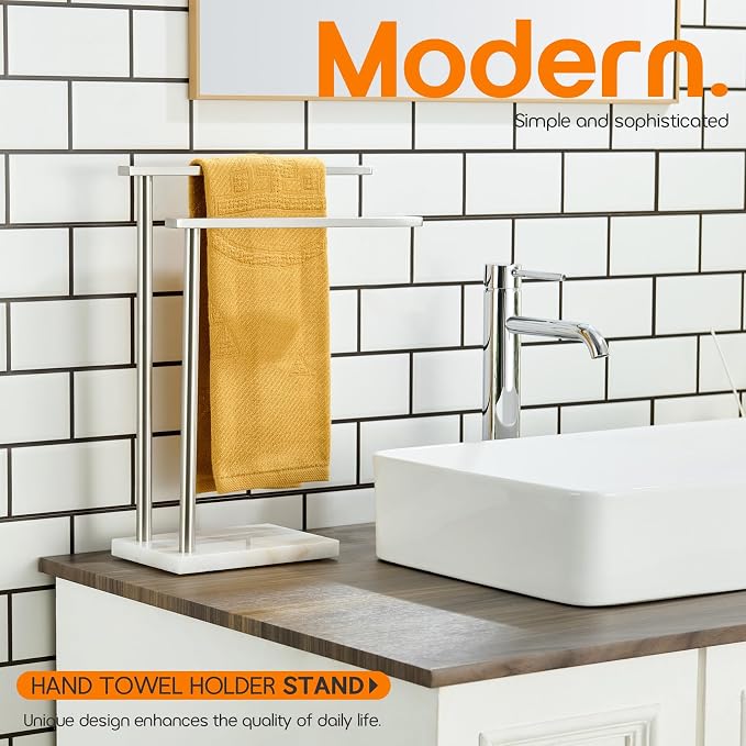 Free Standing Towel Rack Brushed Nickel 2-Tier Hand Towel Bars - Image 3