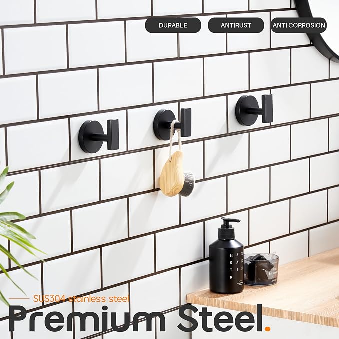 Robe Hook Matte Black Bath Towel Hooks Stainless Steel Wall Hooks - Image 2