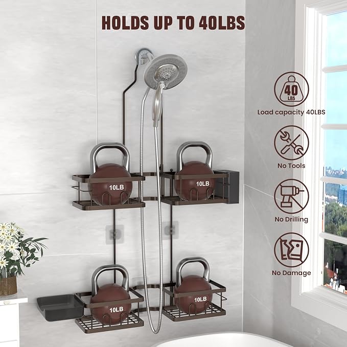REINHARDT Adjustable Shower Caddy Hanging Rustproof Shower Caddy - Image 3