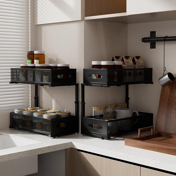 2 Pack Under Sink Organizer, 2 Tier Pull Out Sink Shelf, Cabinet Organizer - Image 5
