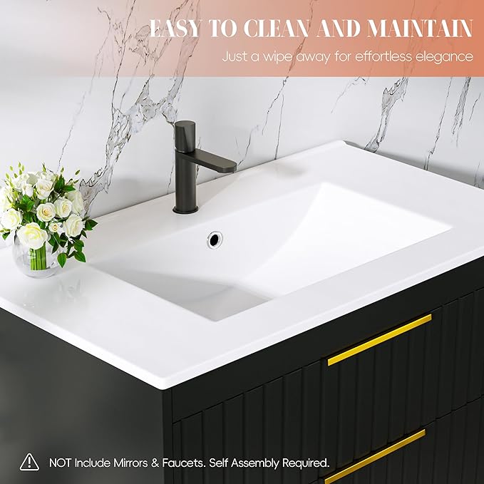 30" Bathroom Vanity with Sink, Floating Vanity Bathroom Sink Cabinet Wall Mount - Image 5