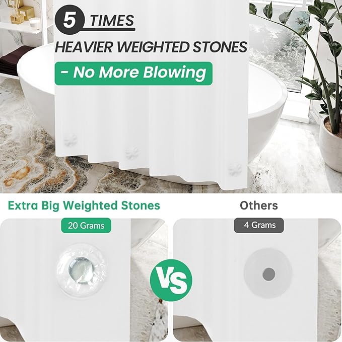 AmazerBath 78 Inch White Shower Curtain, 72 x 78 Plastic, Heavy Duty, - Image 2