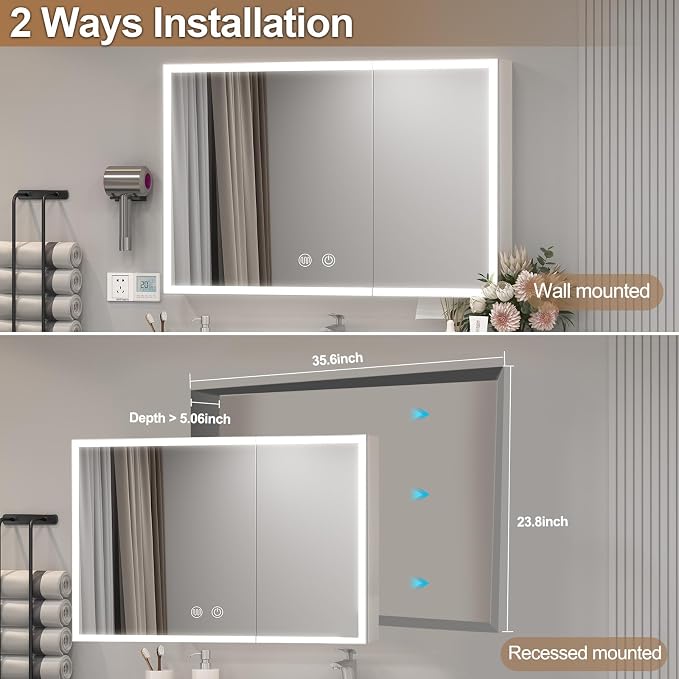 35"x24" Medicine Cabinet with Lights, LED Lighted Medicine Cabinet with Mirror - Image 7