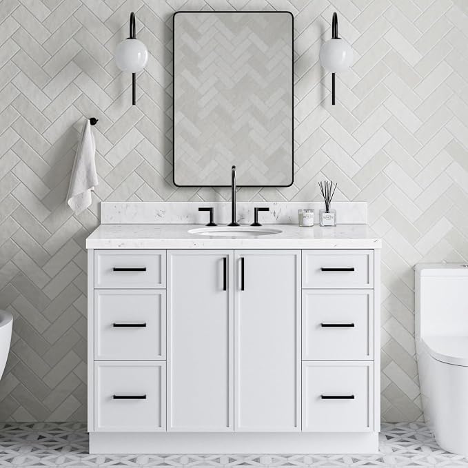 ARIEL Kelly 48 inch Bathroom Vanity Without Sink in White, Bathroom Base Cabinet - Image 2