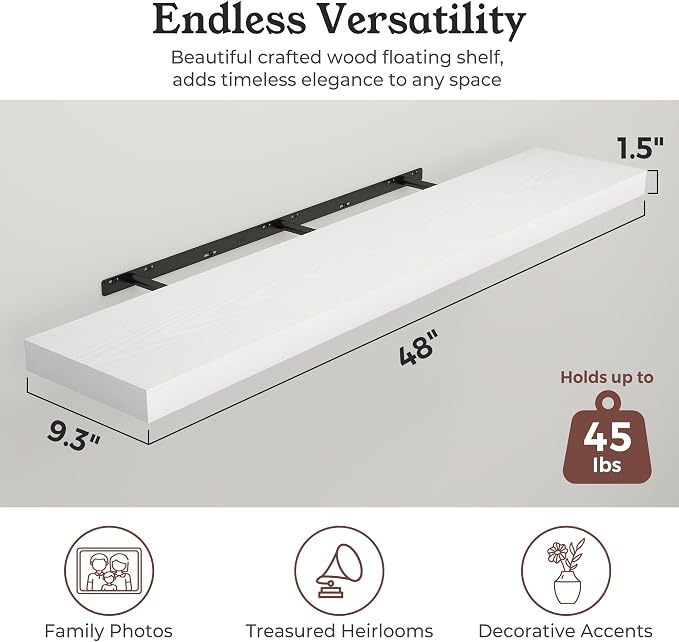 Floating Shelves for Wall, 9.3" Deep Wall Mounted Wood Shelves for Bathroom - Image 2