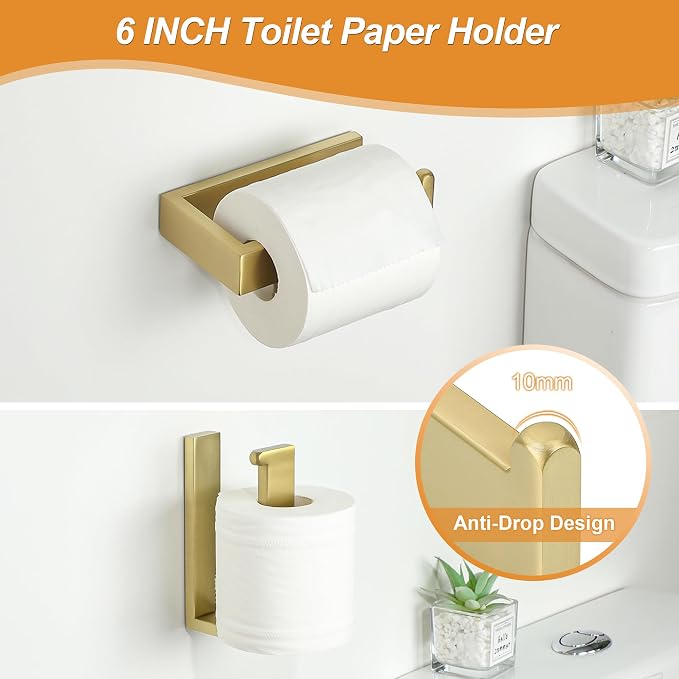 SAYAYO 6-Piece Bathroom Hardware Set Gold, Includes 10 Inch Towel Bar, Toilet - Image 5