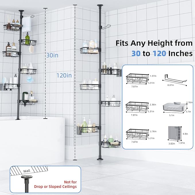 GearFusion Shower Caddy Organizer Tension Pole, Rustproof 4 Tier Corner Shower - Image 2