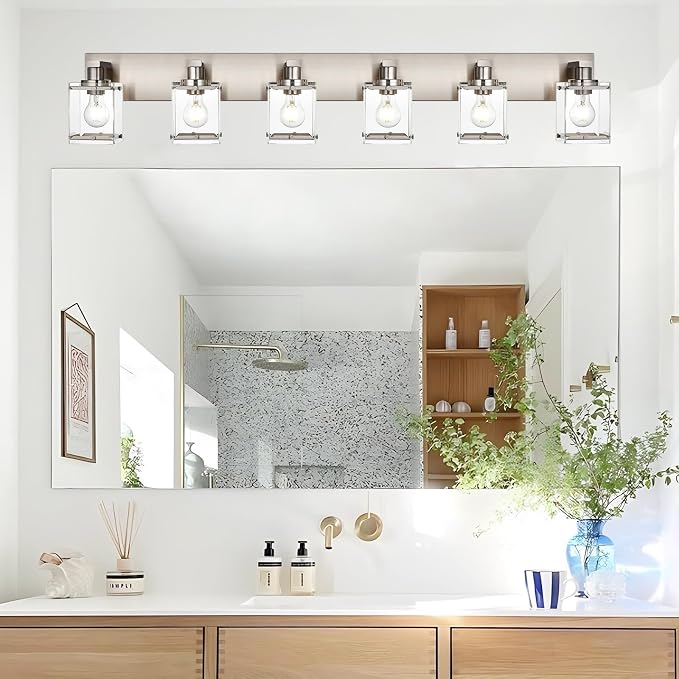 6-Lights Brushed Nickel Bathroom Light Fixture Over Mirror, Modern Wall Sconce - Image 3