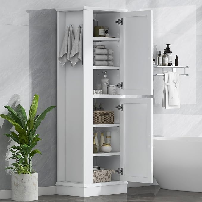 Tall Narrow Storage Cabinet, Wood White Storage Cabinet - Image 3