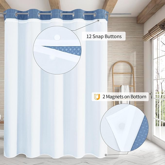 MitoVilla No Hooks Needed Extra Long Shower Curtain Liner Set - Image 2