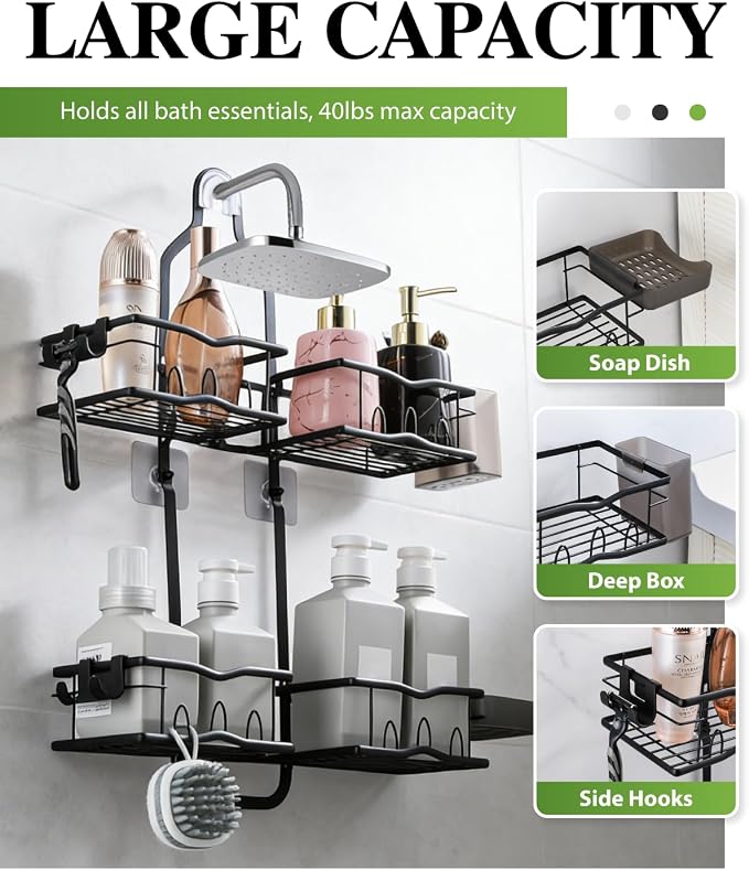 Shower Caddy Hanging, Rustproof Shower Organizer Over Showerhead - Image 3