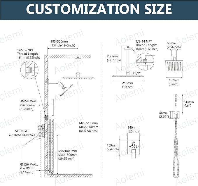 Aolemi Shower Faucet Set Ceiling Mount Shower System Rough-in Valve and Shower - Image 6