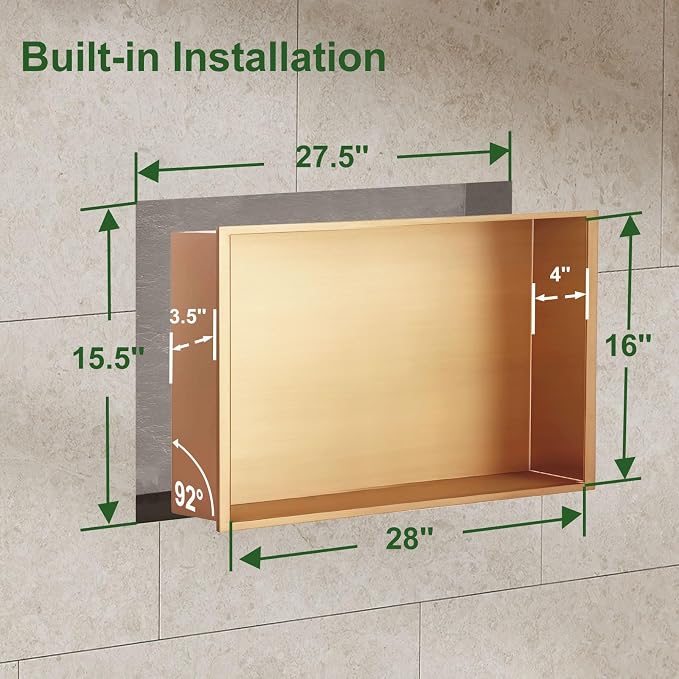 Shower Niche, 16 * 28 Stainless Steel Elegant Bathroom Niche, No Tile Needed - Image 3