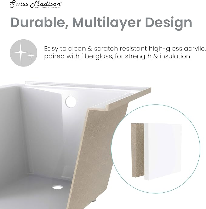 Swiss Madison Voltaire 48" x 30" Reversible Drain Drop-In Bathtub - Image 5