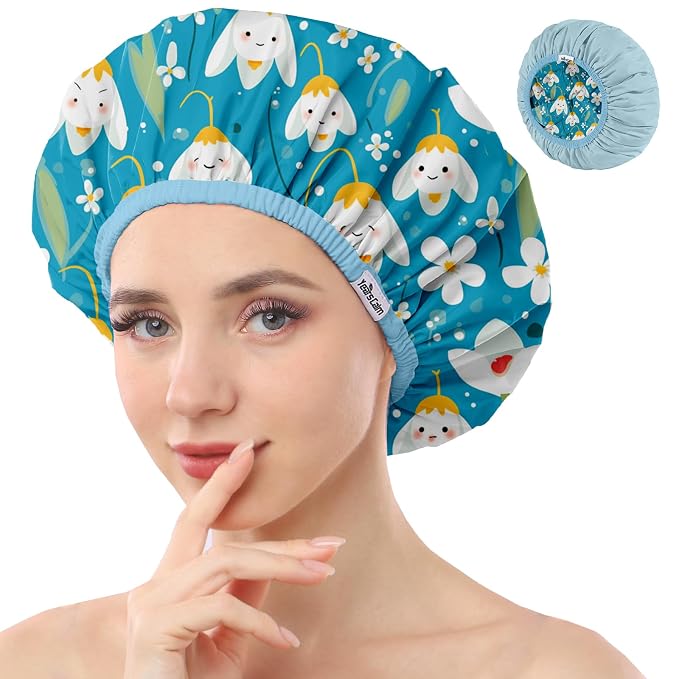 Years Calm Shower Caps For Women Reusable Waterproof，Pattern And Solid Color by Yearscalm