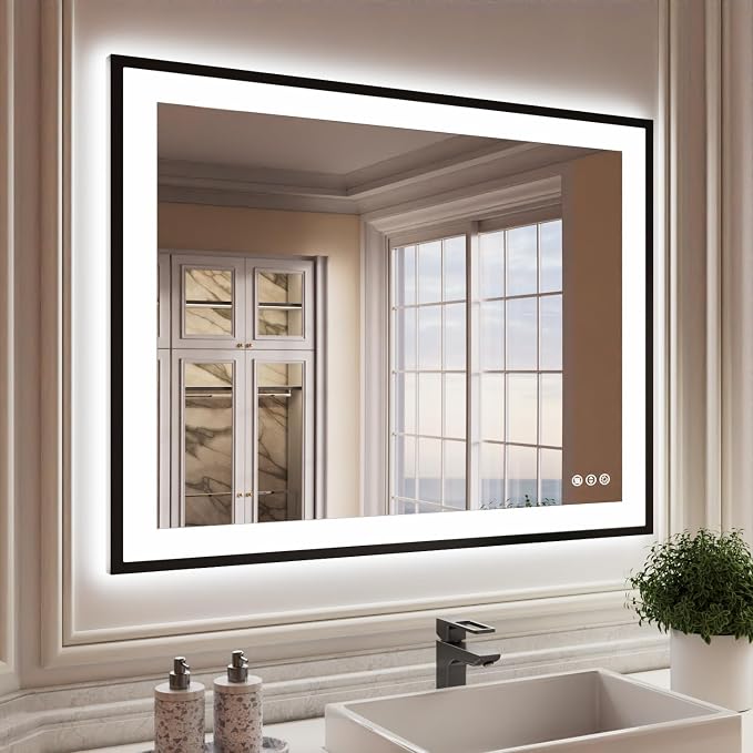 ISKM Framed LED Mirror for Bathroom 44"x32", Dimmable LED Bathroom Mirror by ISKM-IStillKeepMovin