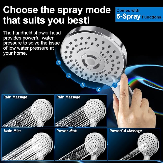 Shower Head Combo, 10 Inch High Pressure Rain Shower Head - Image 4