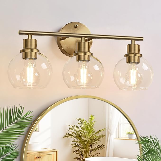 2025 Upgrade 3-Light Bathroom Light Fixtures, Brushed Brass Bathroom Lights by Indoibrightenyourbathroom